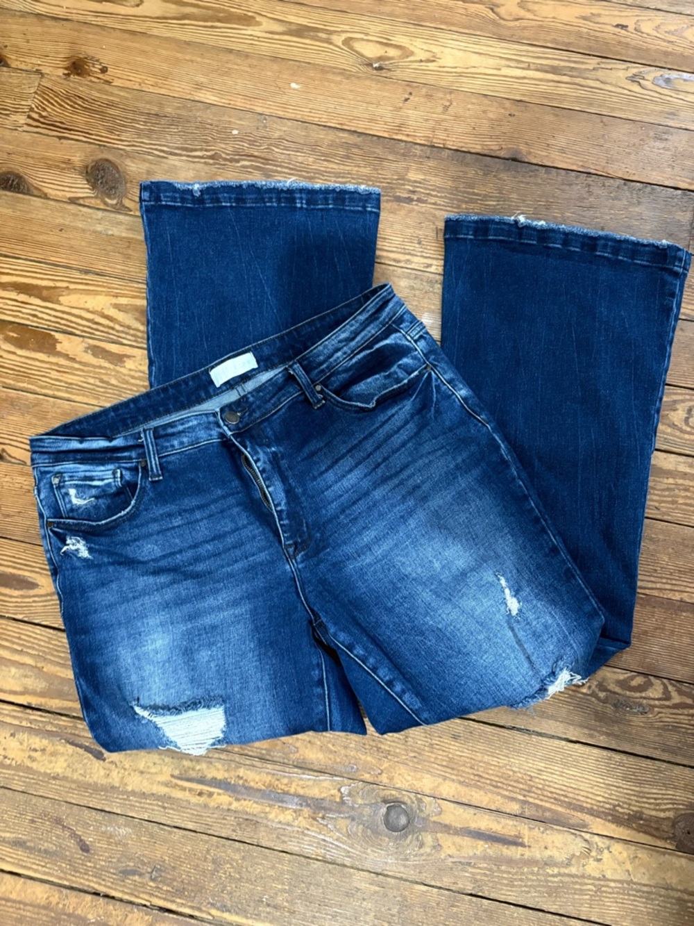 Distressed Dark Blue Wide Leg Jeans